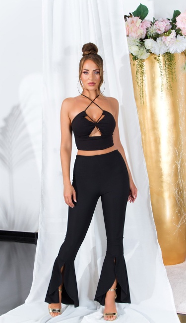 Musthave flared pants with slit Black